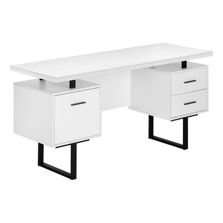MONARCH SPECIALTIES Computer Desk, Home Office, Laptop, Left, Right Set-up, Storage Drawers, 60"L, Work, Metal, White I 7631